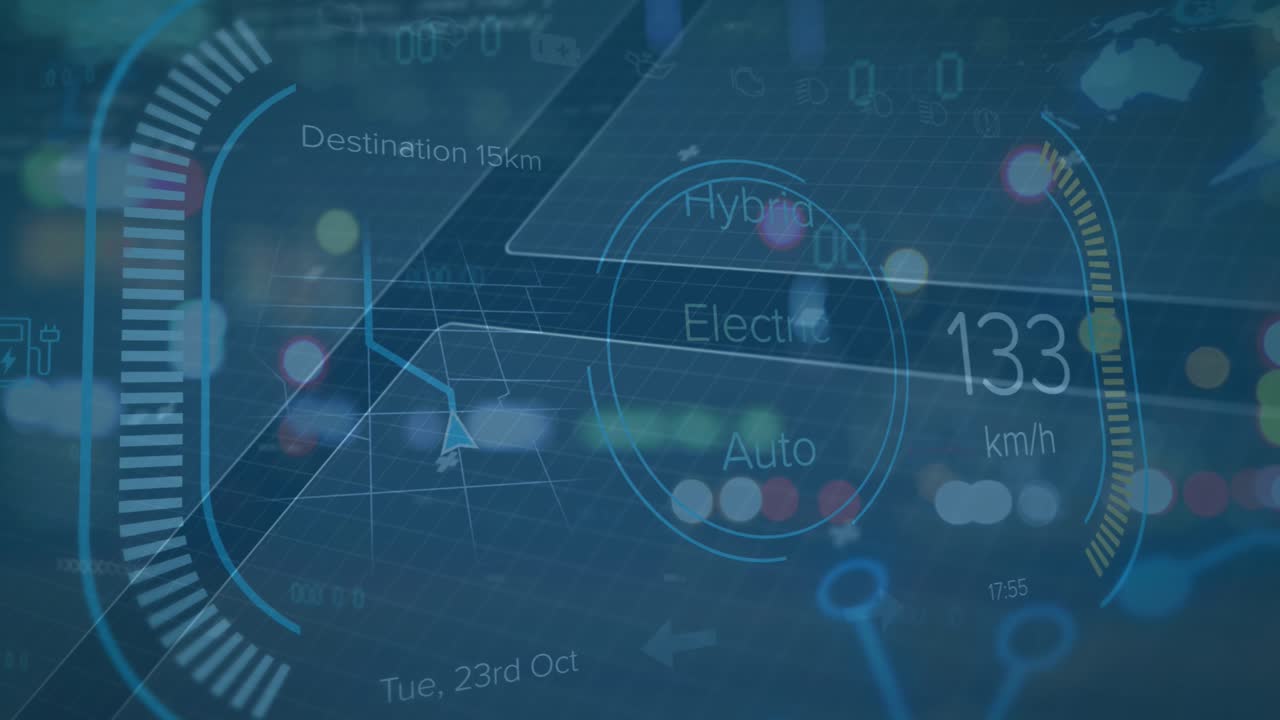 Animation of financial data with speedometer on digital interface