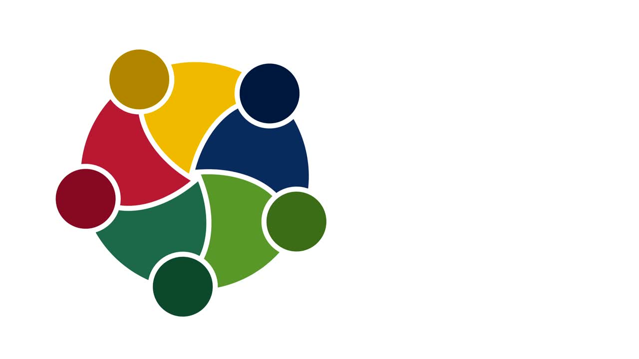 logotipo de personas. grupo símbolo de trabajo en equipo de cinco personas en un círculo.4k resolución gráfica de movimiento