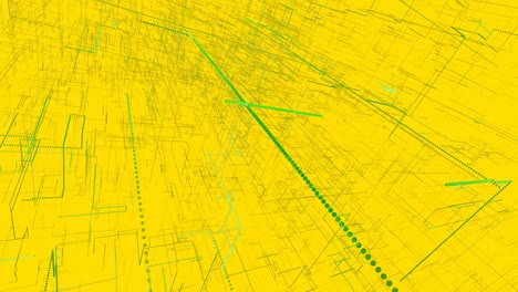 animation of green light trails over 3d mesh on yellow background