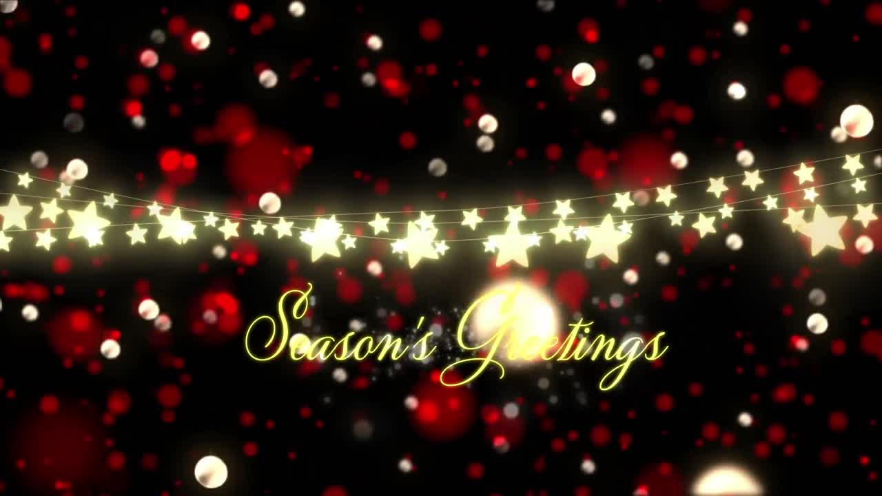 계절의 애니메이션 인사 빛 반점 위에 텍스트