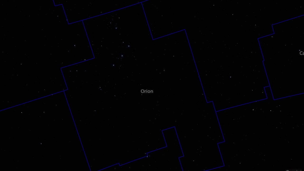 estrellas de la constelación de orión con borde resaltándolo, girando lentamente