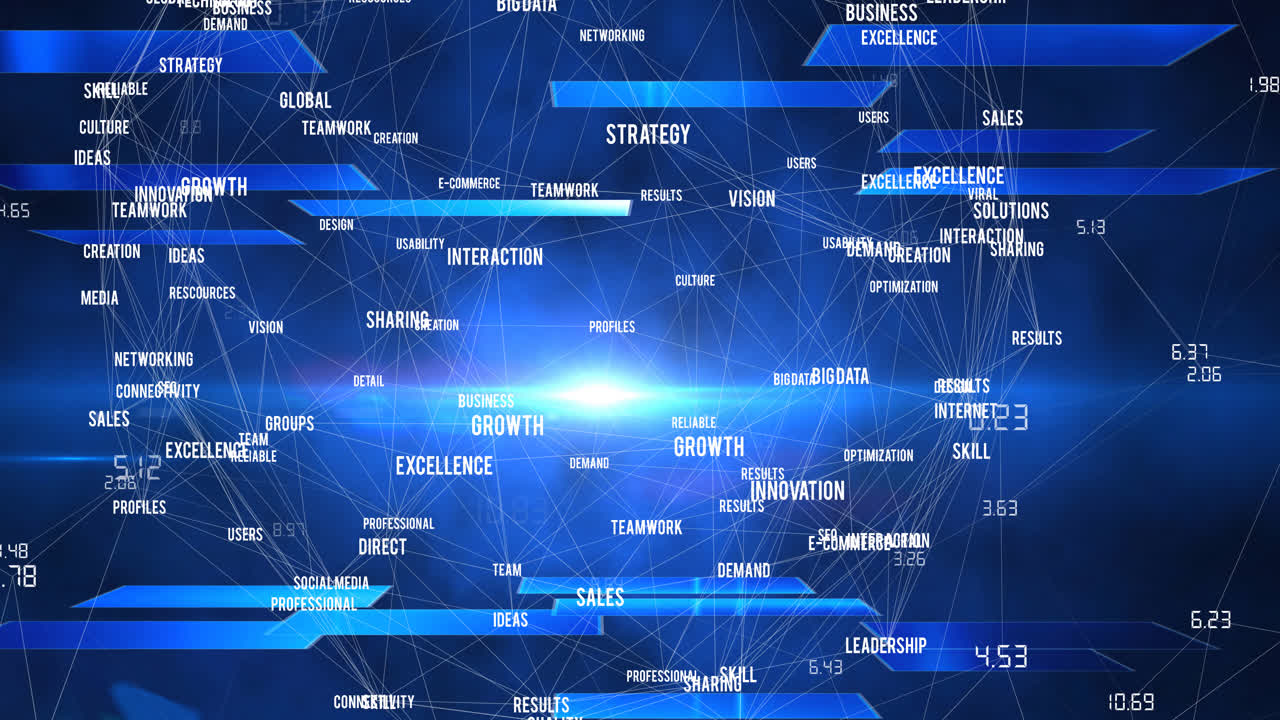Animation of network of connections with digital words