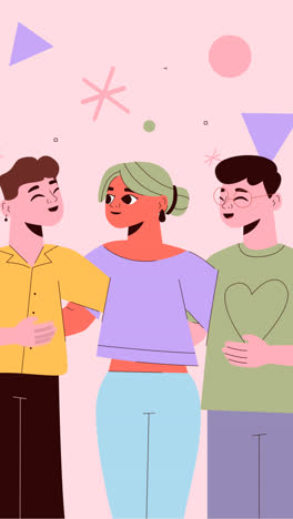 an animation of a flat friendship day background with embraced friends