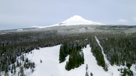 aerial above the ski slopes at the base of mount hood in oregon state