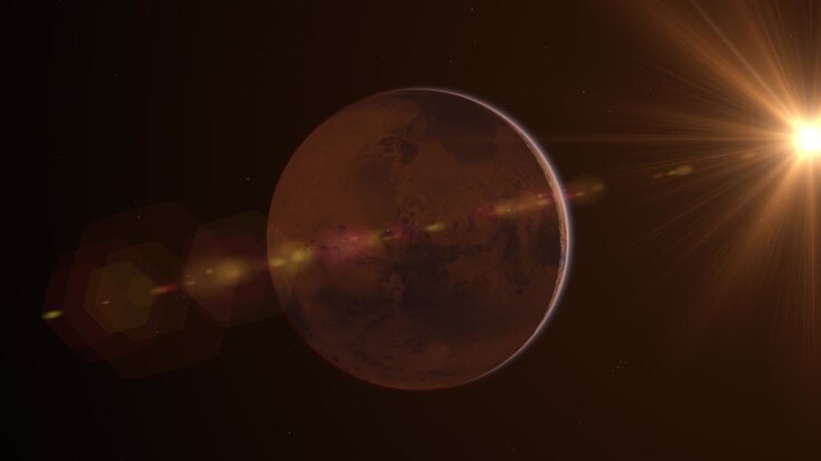 Mars Planet Rotating in the outer space.. Orbiting Planet Mars. Traveling to the red planet Mars in space. Elements of this video furnished by NASA.