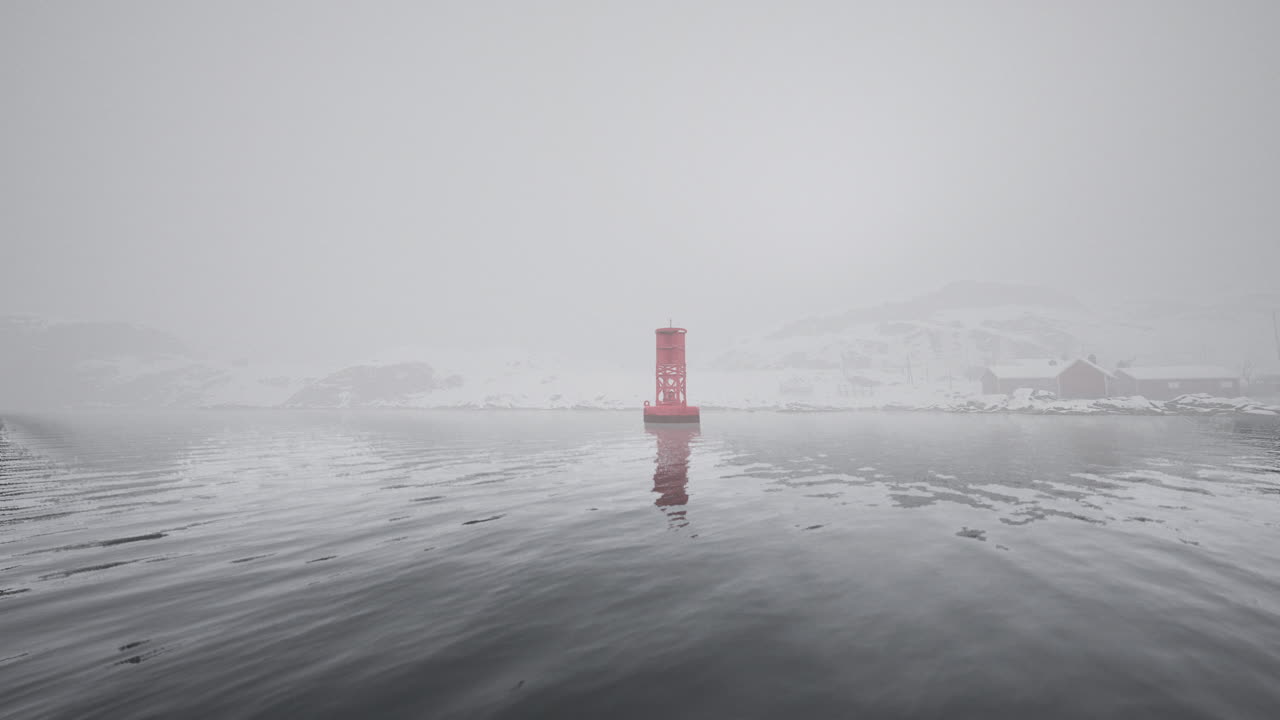 Red buoy floats in the norwegian sea