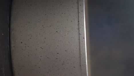close-up of a speckled non-stick pan surface