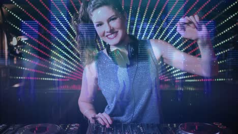 Digital-animation-showing-smiling-disco-jockey-mixing-music-in-pub-4k