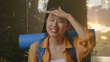 Woman Hiking in Forest, Tired and Hot