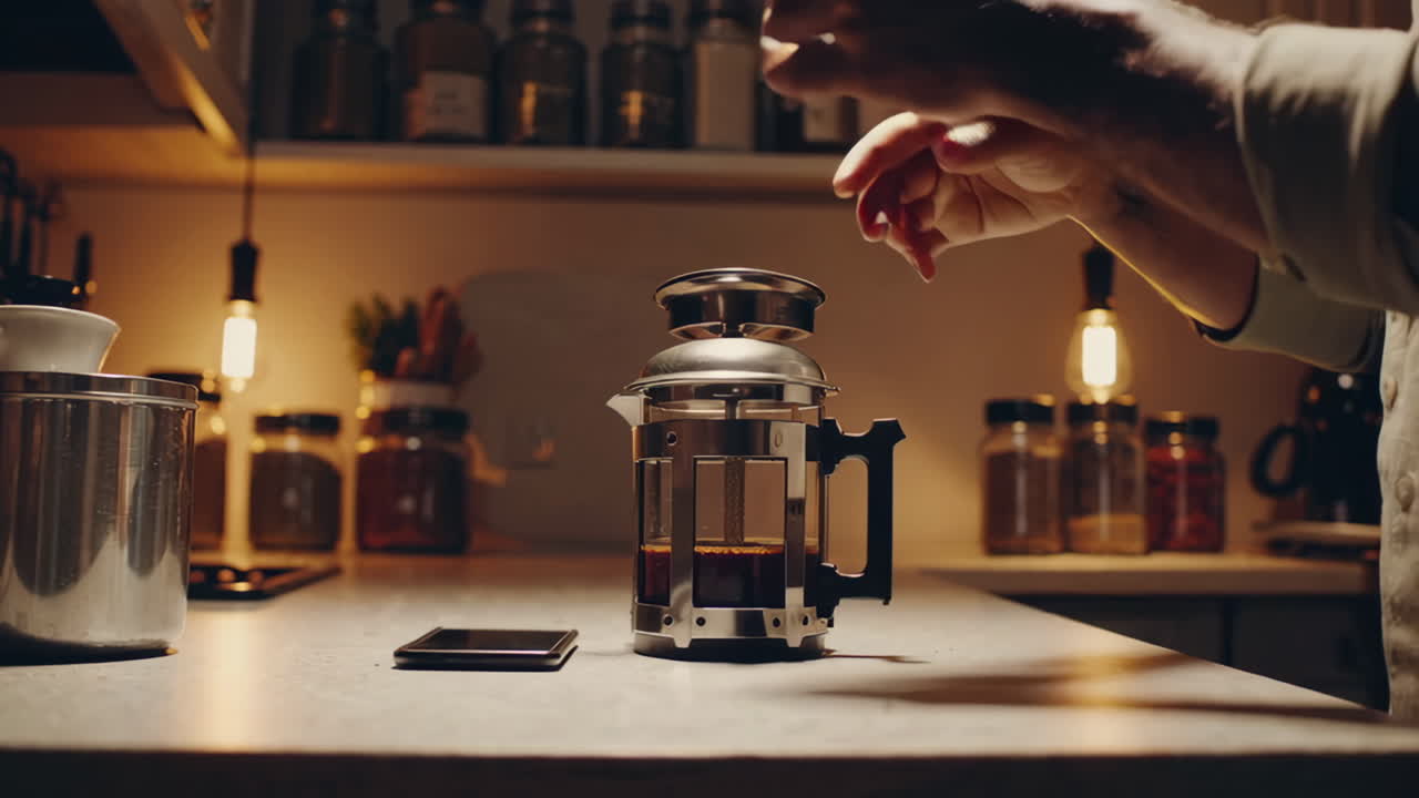 프렌치 프레스 로 커피 를 만드는 것