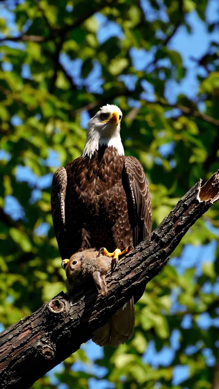 Bald Eagle with Prey on Branch