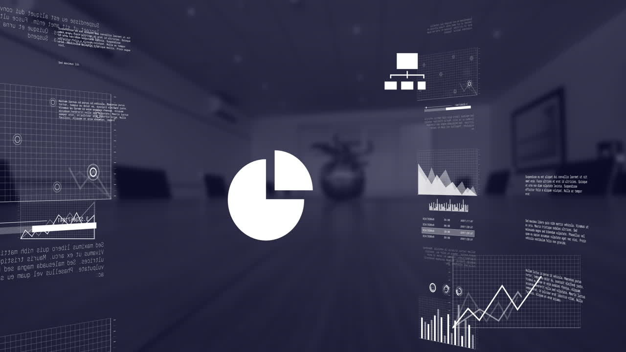 Animation of data processing and diagrams over office