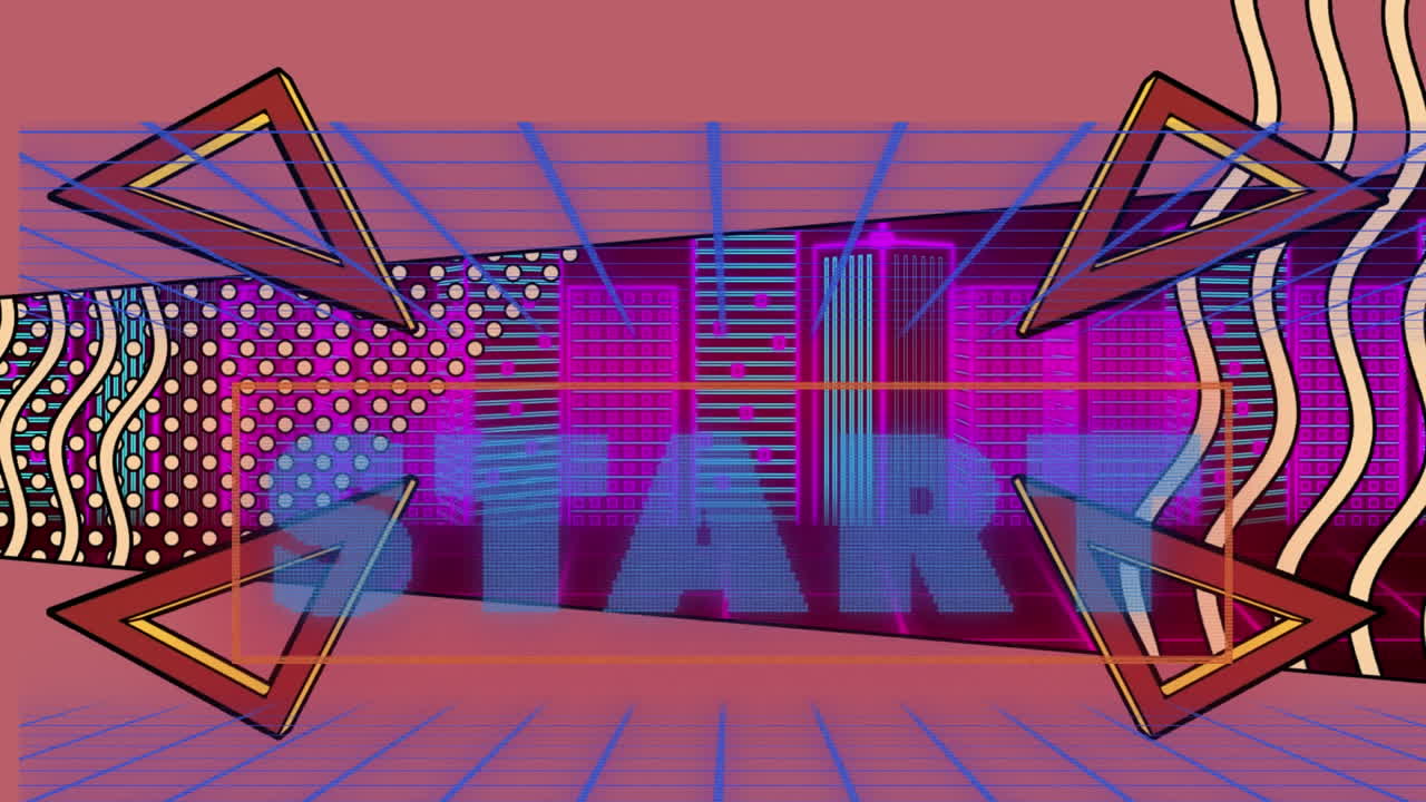 animación de inicio sobre el contorno de la ciudad y triángulos giratorios en espacio rojo