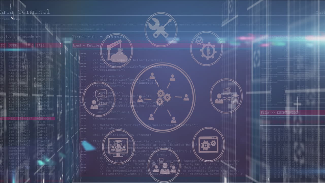 Animation of network of connections with data processing
