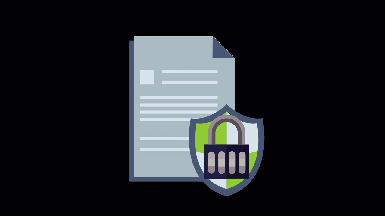 Animated Document with Security Shield and Padlock
