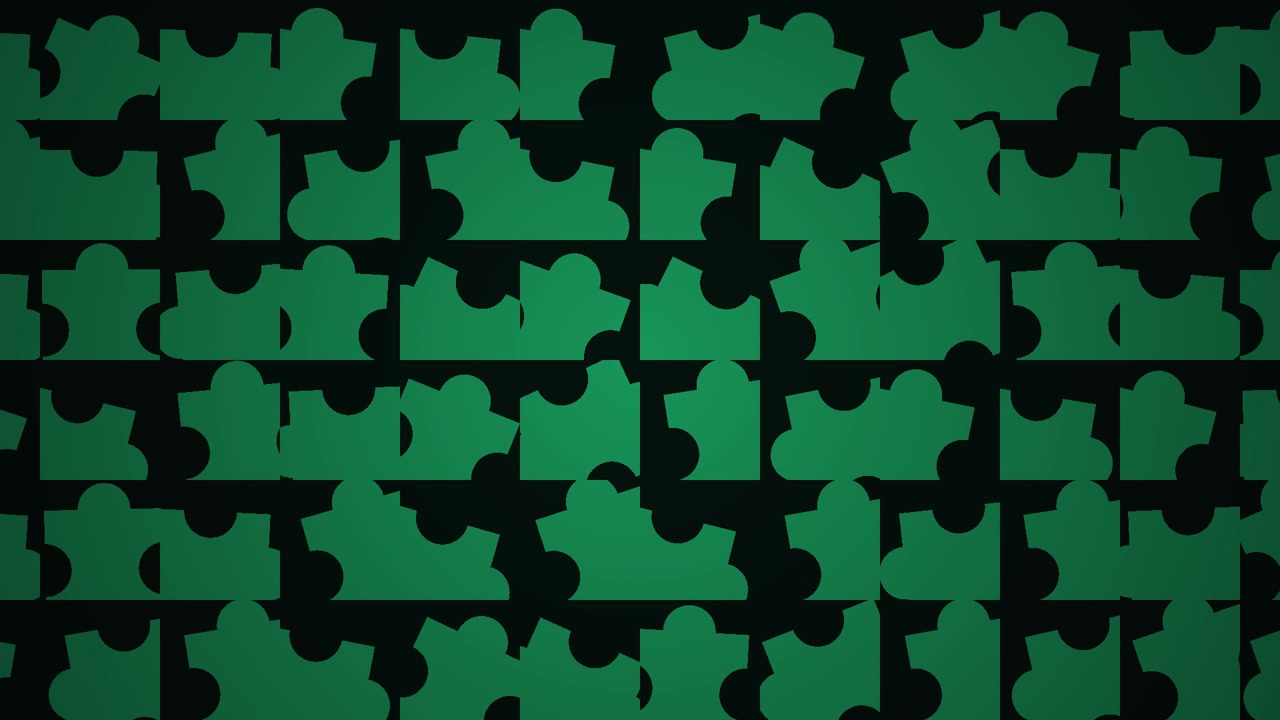 Pezzi di Puzzle Verdi Astratti che si Assemblano e Disassemblano