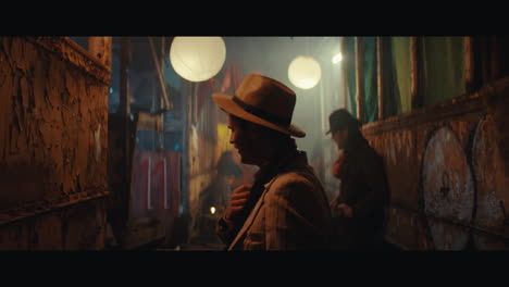 a man checks the clock in the circus camp