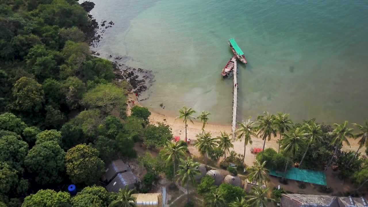 Tropical Beach Resort with Pier and Palm Trees