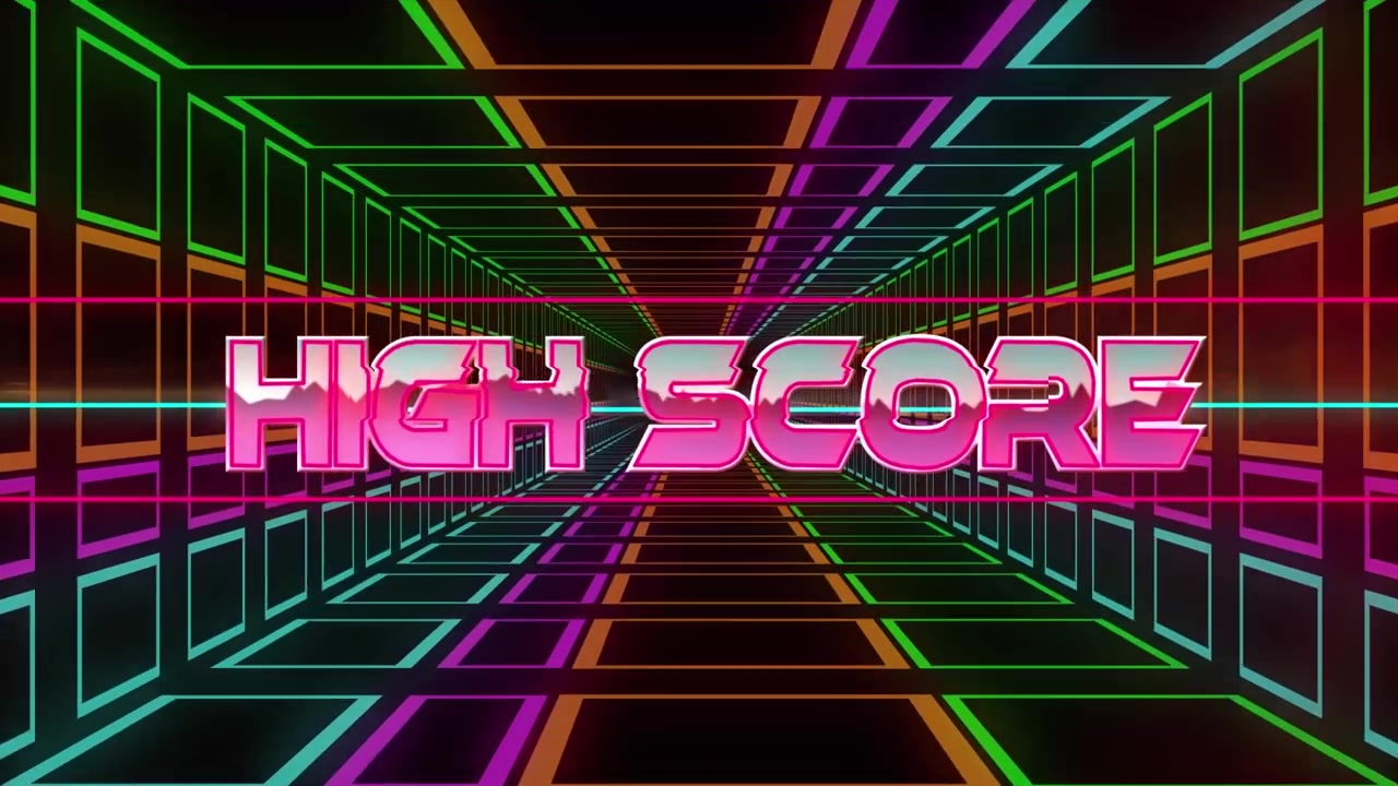 Animation af tekst 'high score' over neonformer