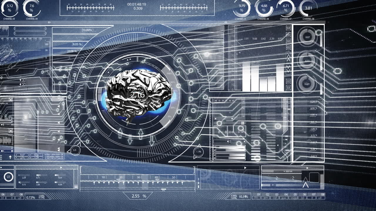 금속 뇌와 컴퓨터 회로판
