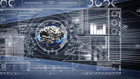 cerebro metálico y placa de circuitos de computadora