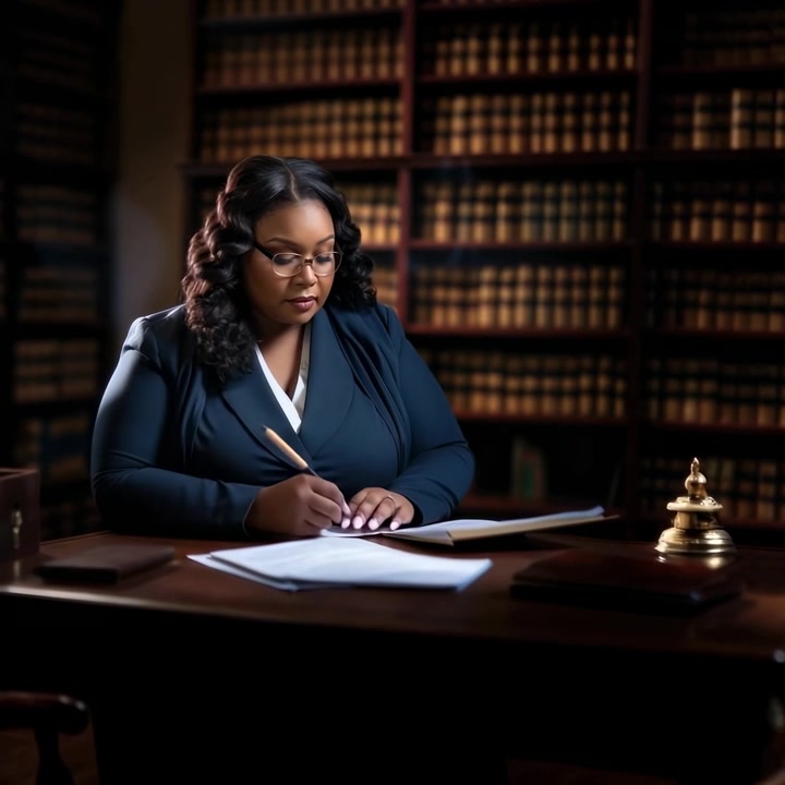 Avvocatessa professionista che esamina e firma documenti legali in biblioteca