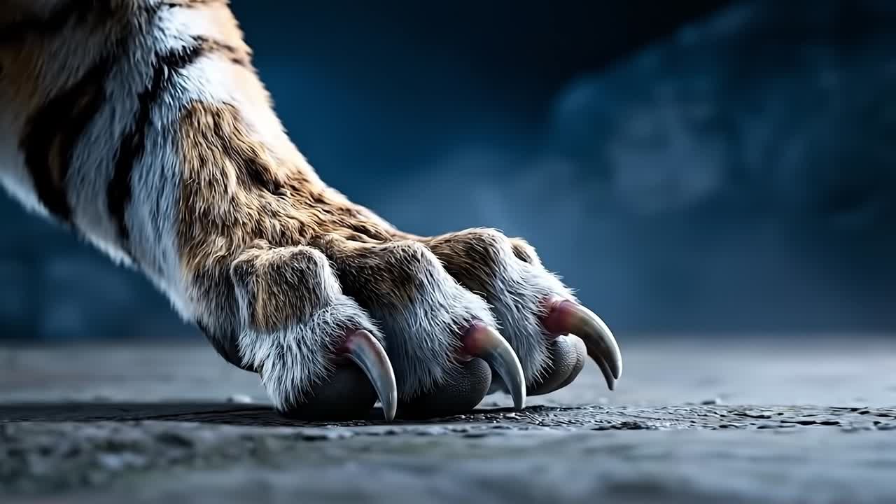 A close up of a tiger's paw on the ground