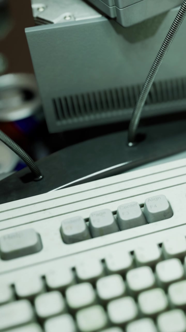 Attrezzatura informatica su una scrivania con cavi e lattine in un ambiente di lavoro.