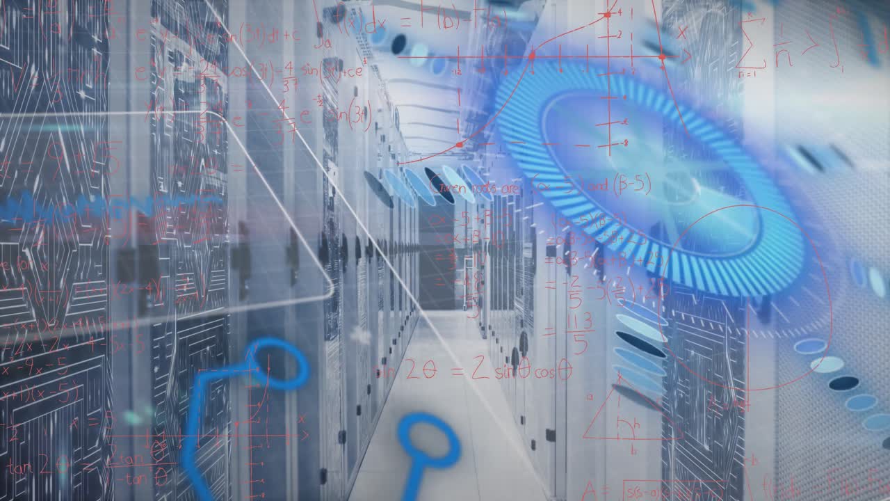 Animation of integrated circuit and processing circle over servers
