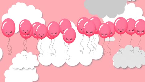 animación de globos rosados volando sobre un fondo de cielo rosado
