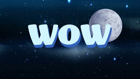 animación de texto wow sobre el cielo con luna y estrellas