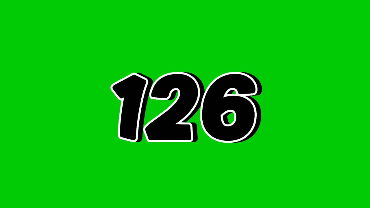 Number 126 Reveal Animation with Smoke Effect on Green Screen Black Cartoon Style Motion Graphic Element