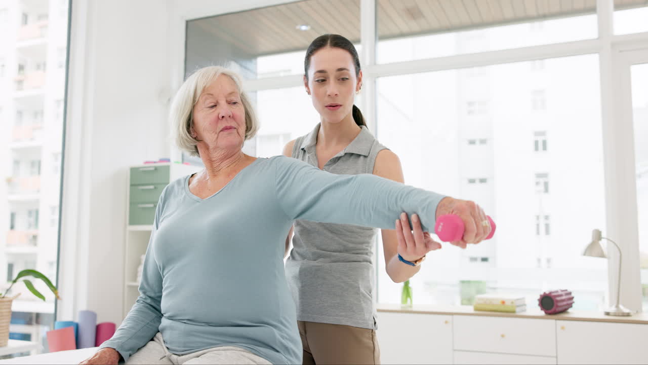 Senior woman, physical therapy