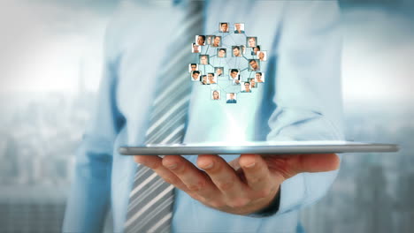hombre de negocios usando una tableta con animación digital