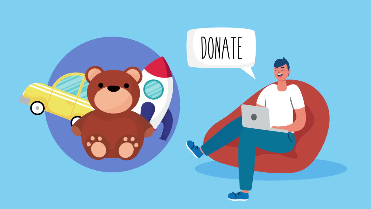 hombre donando juguetes en línea
