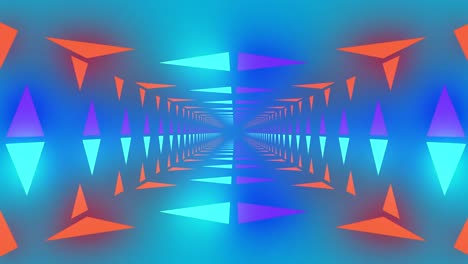 Animation-of-neon-orange-and-blue-pattern-on-blue-background