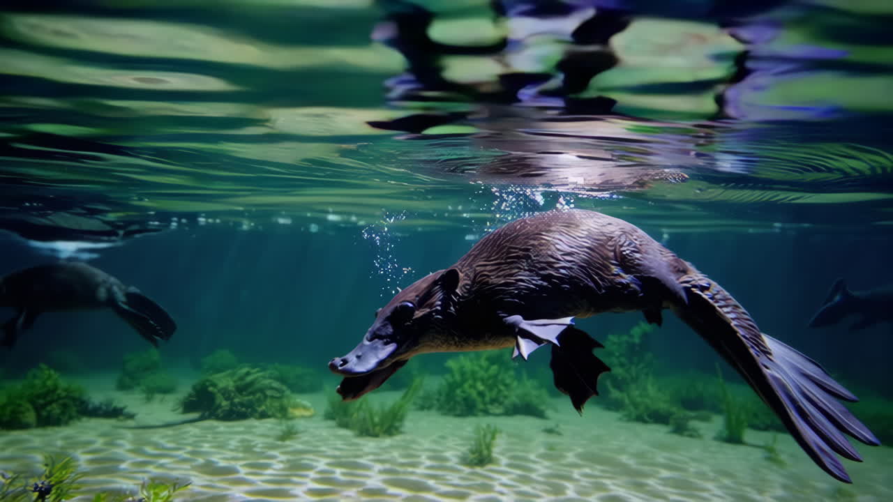 Platypus Underwater in Aquarium