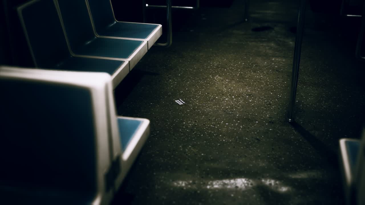 뉴욕 지하철의 비어있는 차 안에