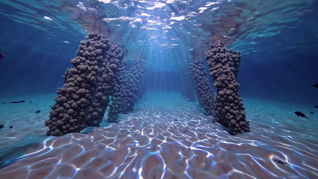 Underwater Scene with Coral Reef and Sunbeams
