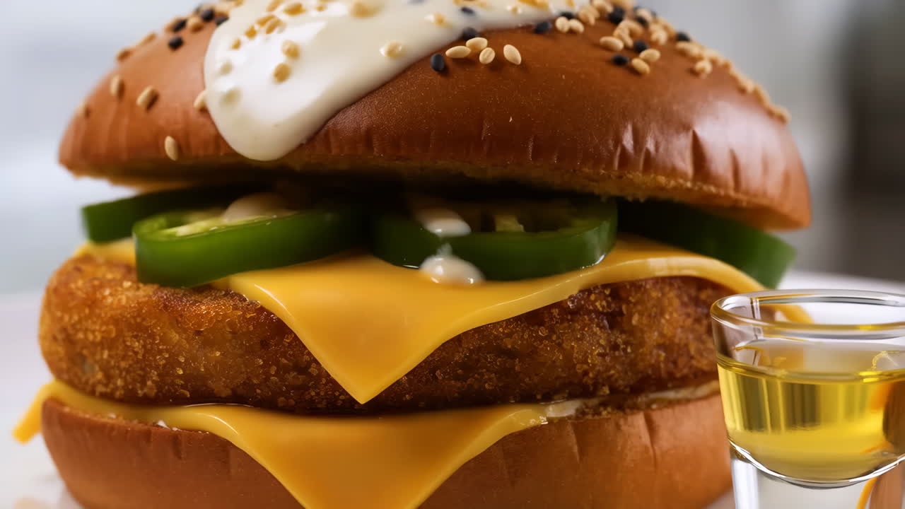 Spicy Jalapeño Fried Patty Burger with Melted Cheese