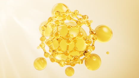 molecule and golden liquid bubble, 3d rendering.