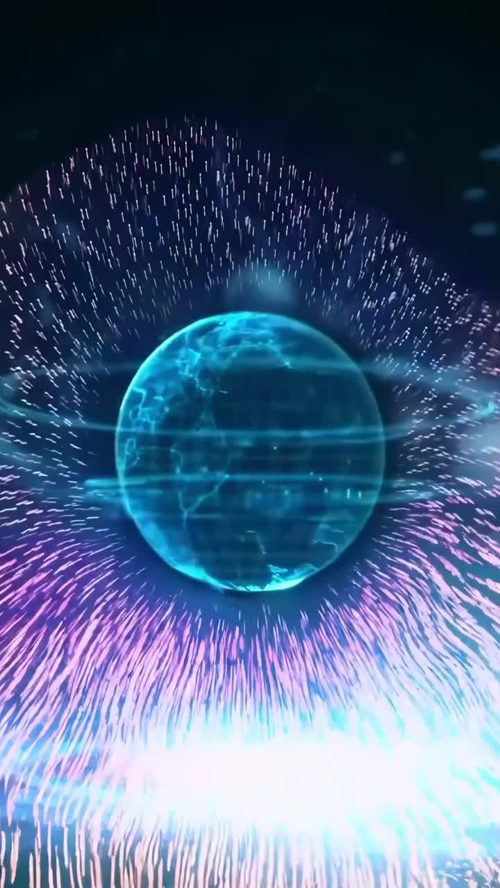 Futuristic Wireframe Earth Surrounded by Glowing Energy