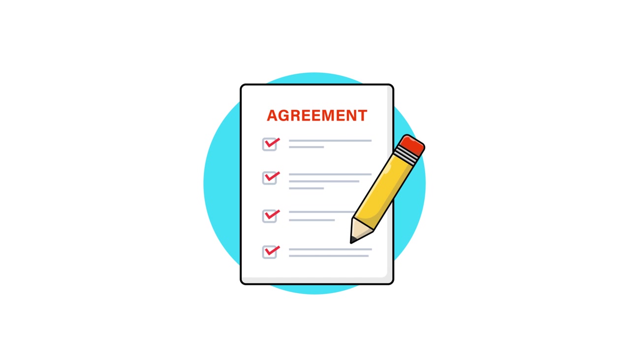 Animated Agreement Document with Pencil Checking Checklist Boxes