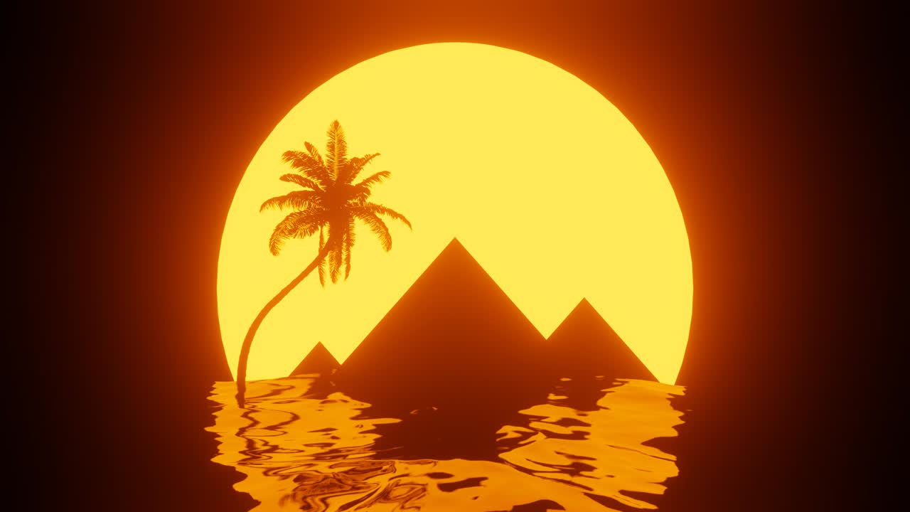 4k 해상도 비디오: 이집트 컨셉 여행: 피라미드,, 태양 및 은 바다 루프 애니메이션과 함께 80년대 스타일의 풍경