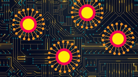 Animation-of-virus-cells-over-integrated-circuit