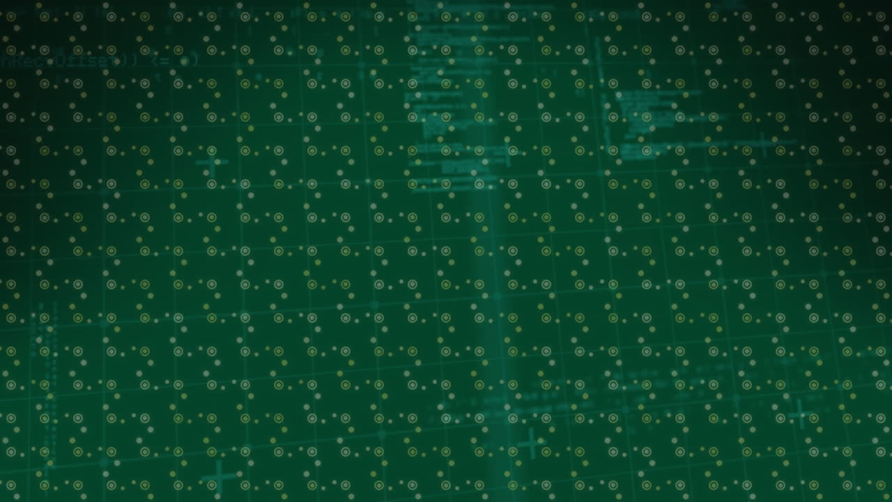 Animation of chevron pattern over green background with molecules and data processing