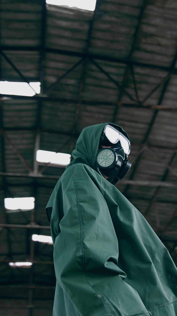 Portrait of man wearing gas mask. Man in gas mask and special chemical protection