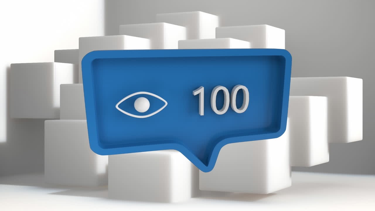 animación del icono de vistas con números crecientes y formas de cubos 3d contra un fondo blanco.