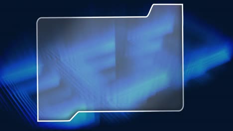 digital animation of folder icon with copy space over blue light trails against blue background