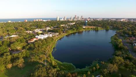 4k aerial video of crescent lake park in st petersburg, florida